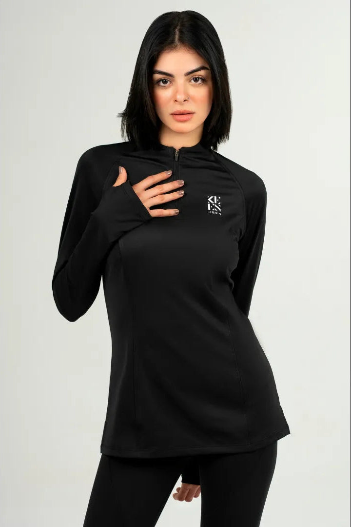 Half zip thumb hole long sleeve